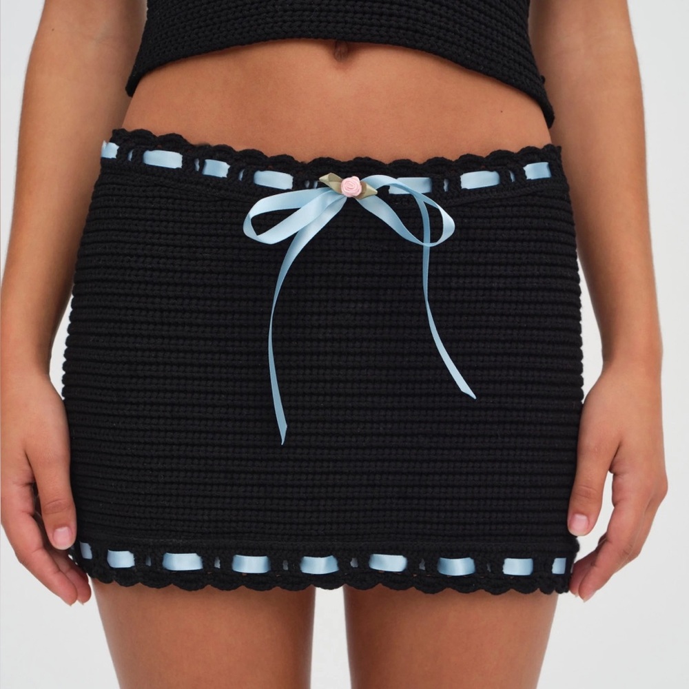 For Love and Lemons Kelsey Crochet Mini Skirt in Black